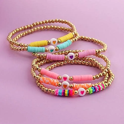 Vista 3 de COLORFUL BLING Paquete de 6 pulseras de cuentas doradas con diseño de bola de disco de vinilo arcoíris para mujeres y niñas