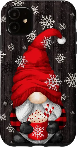 Vista 8 de iPhone 14 Pro Gnomo de Navidad rojo para mujeres con taza de cacao caliente lindo estuche de Navidad