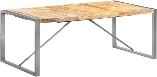 Vista 14 de Mesa de comedor de madera maciza de Sheesham, forma rectangular, 47.2 pulgadas, acabado pulido marrón con patas de metal para cocina y comedor