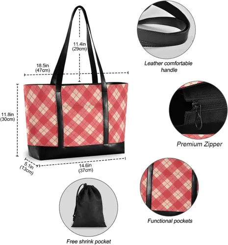 Vista 4 de Gingham Plaid Portable Bag With Laptop Compartment with Zipper Work Tote for Mom with maletin ejecutivo para mujer