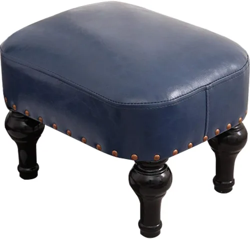 Vista 12 de Reposapiés tapizado vintage de cuero marrón - taburete de madera de goma del sofá del pie