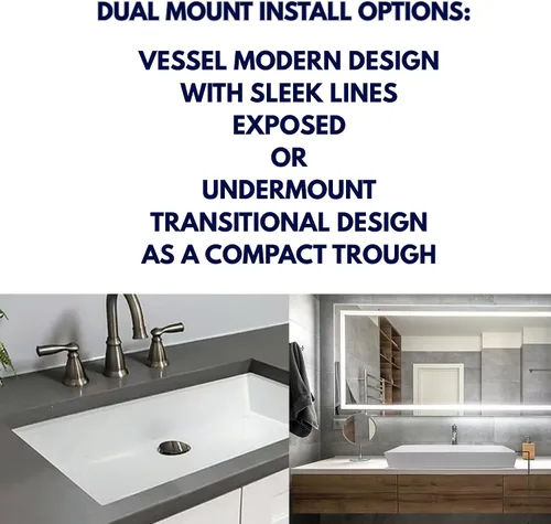 Vista 4 de Nantucket Sinks Fregadero rectangular blanco glacierstone NS-GSTR24 White Sink for Bath Vanity, High Gloss Finish, Sturdy, Easy Clean – NS-GSTR24