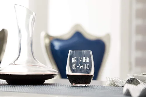 Vista 2 de Lushy Wino Be Kind, Re-Wine - Lindo, novedoso, grabado al agua, copa de vino de 16 onzas sin tallo con frases divertidas en caja de regalo