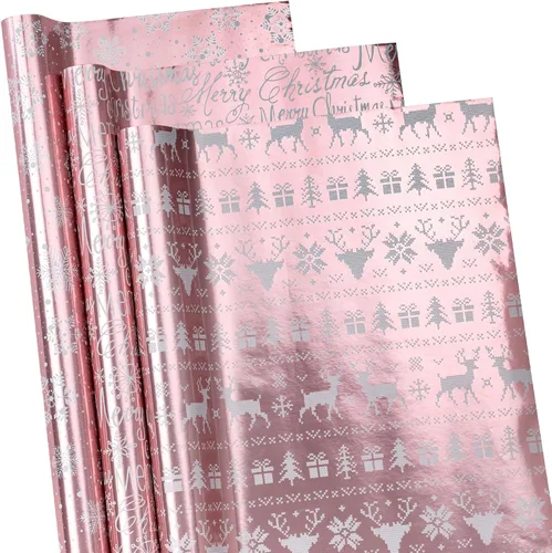 Vista 8 de RUSPEPA Juego de papel de regalo de Navidad negro y dorado, mini rollo, papel de regalo navideño con lámina dorada con árbol, copo de nieve y diseño