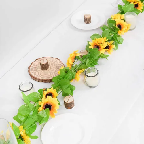 Vista 7 de DearHouse Paquete de 4 guirnaldas de girasoles artificiales de seda con hojas verdes, decoración de mesa de boda