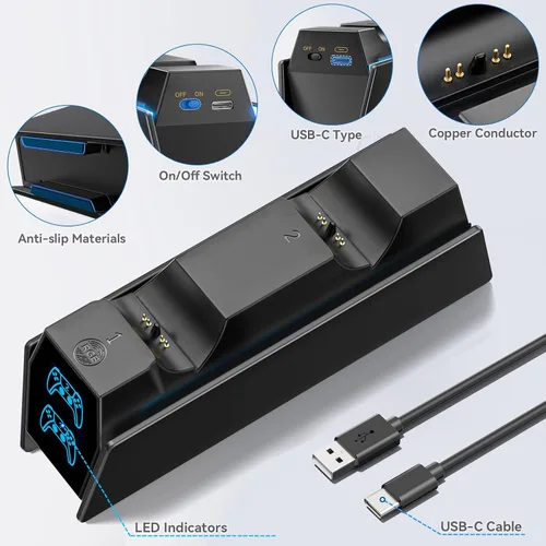 Vista 5 de PS5 Controller Charger Station Compatible with PlayStation 5 Faceplates Edge & Dual Controller, 9 Lightings PS5 Accessories Charging Station, PS 5
