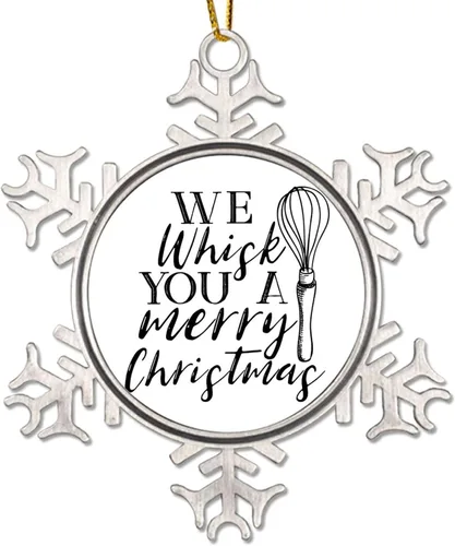 Vista 15 de Adorno de feliz Navidad para decoración del árbol de Navidad, citas divertidas de Navidad, decoraciones de Navidad, copo de nieve de metal de 3