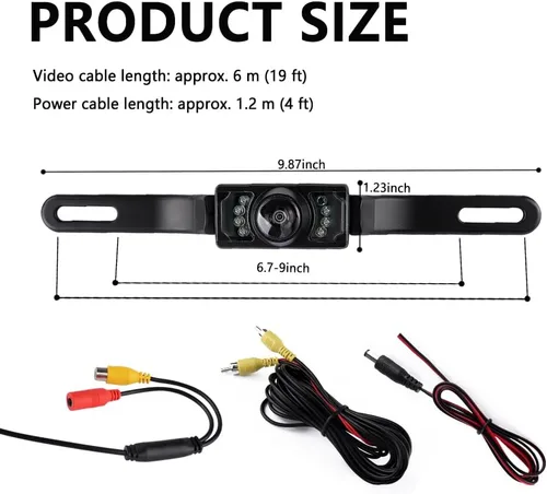 Vista 2 de Cámara de respaldo para automóviles con 8 luces, cámara de respaldo de visión nocturna SD de placa de matrícula con ángulo amplio de 170°, cámara