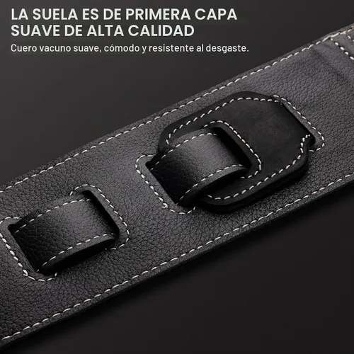 Vista 5 de Nefelibata Correa de guitarra de 3" en cuero de primera capa para bajo, guitarras eléctricas y acústicas, negro (Aged Black)