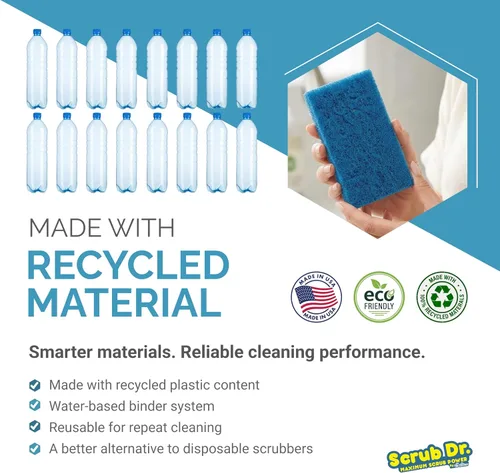 Vista 5 de Scrub Doctor - Esponja de grado comercial, suministros de limpieza ecológicos reutilizables (azul, servicio mediano, paquete de 12)
