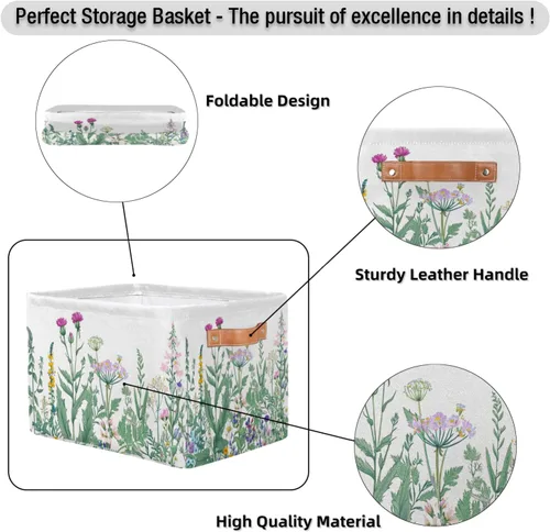 Vista 5 de Pardick Paquete de 2 cajas de almacenamiento plegables grandes para hierbas y flores silvestres, coloridas cajas de almacenamiento de tela de lona