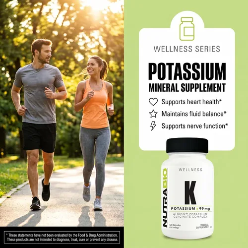 Vista 2 de NutraBio Complejo de potasio, suplemento de potasio para un corazón, huesos, músculos y digestión saludables, 99 mg - 120 cápsulas vegetales