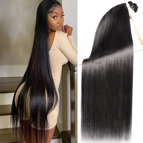 Vista 10 de Younsolo Paquetes de pelo lacio brasileño, cabello humano virgen 100% sin procesar, color negro natural, 4 paquetes, 12, 14, 16 y 18 pulgadas