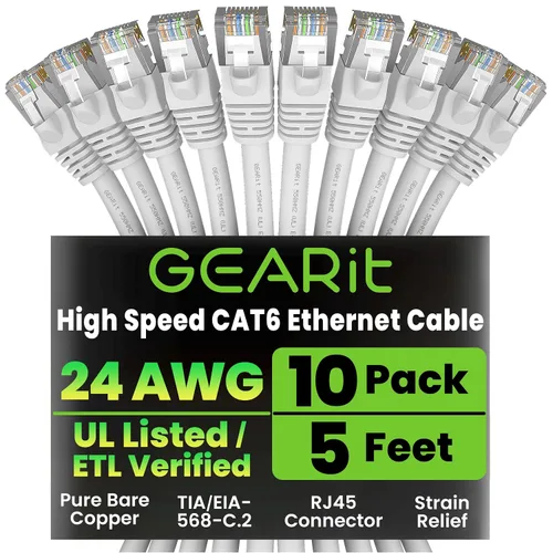 Vista 42 de GEARit Cables de conexión Cat6 Cat 6 Cable Ethernet de 1 pie 10 unidades Negro