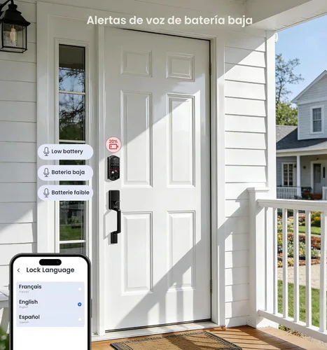 Vista 15 de Veise VE017-D - Juego de cerradura inteligente para puerta delantera, control de aplicación, cerrojo de entrada sin llave 8 en 1 con manija de Negro