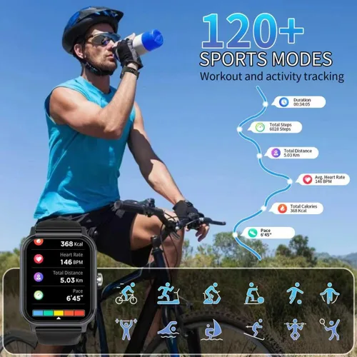 Vista 3 de Reloj inteligente para hombres y mujeres con llamadas, rastreador de actividad física de 1.83 pulgadas con monitor de frecuencia cardíaca/sueño