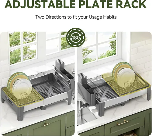 Vista 14 de Urackify Escurridor de platos expandible, escurridor de platos de acero inoxidable con marco de aluminio, escurridor de platos para encimera