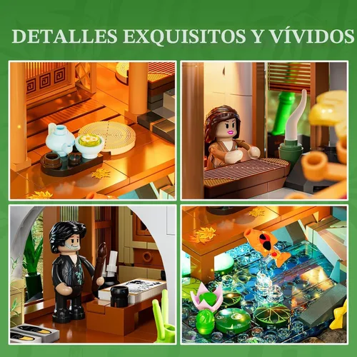Vista 4 de Lumibricks Set de construcción de casa de bambú con iluminación - Colección de cabaña china retro y casa en el árbol con luz LED, 2432 piezas