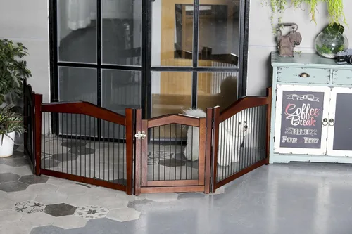 Vista 9 de Merry Pet Jaula y puerta para mascotas configurables 2 en 1, marrón, grande