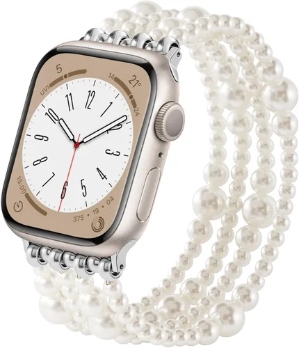Vista 12 de VISOOM Pulsera bohemia con cuentas compatible con Apple Watch de 38/40/41/1.654 in para mujer – Correa elástica de iWatch para mujer para Apple