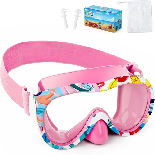 Vista 12 de Gafas de natación para niños con cubierta para la nariz, máscara de esnórquel panorámica de 180° con diseño antivaho y antifugas, correa de tela