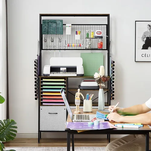 Vista 5 de LOPASA Armario de almacenamiento para manualidades compatible con Cricut, escritorio organizador de manualidades con almacenamiento para adultos