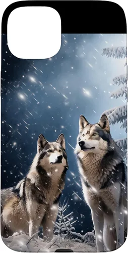 Vista 9 de Wolves Christmas Wolf Snowy Winter Forest Snowflakes Case para iPhone 16