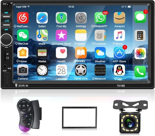 Vista 11 de NHOPEEW Estéreo de auto doble DIN de 7 pulgadas con cámara de respaldo, radio de pantalla táctil de 2 DIN con enlace de espejo con cable, Bluetooth