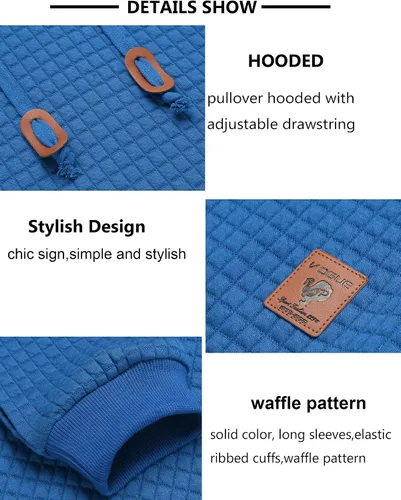 Vista 4 de COOFANDY Sudadera con capucha para hombre, casual, de manga larga, con cordón y punto gofre