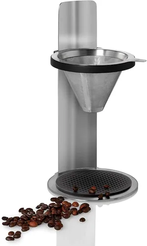 Vista 8 de AdHoc Impact Pour Over - Cafetera con recipiente de vidrio de 1 litro, filtro de acero inoxidable reutilizable de doble capa, cafetera