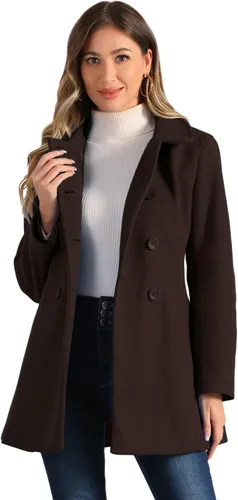 Vista 22 de Allegra K Abrigo Largo De Invierno Con Cuello Peter Pan Y Doble Botonadura Para Mujer Beige