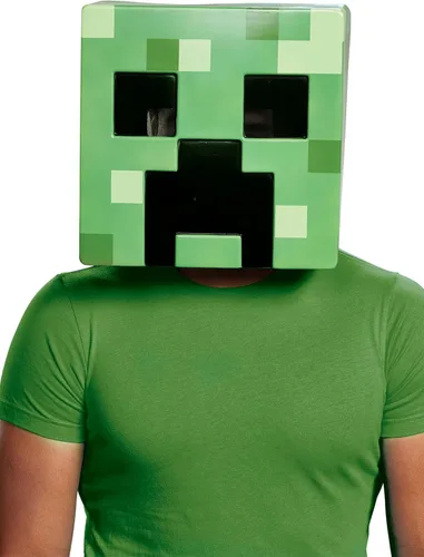 Vista 2 de Disguise Máscara Minecraft Creeper para adultos para hombre, forro polar verde con licencia oficial de star wars silent one crew., talla única