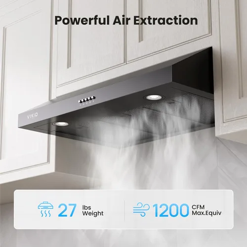 Vista 5 de VIKIO HOME Campana Extractora Bajo Gabinete de 36 Pulgadas, 580 CFM Ventilación de Cocina de Motor Dual con Luces LED, Control de Botones, Campana