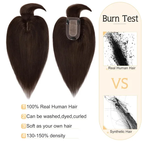 Vista 2 de SEGO Toppers para el cabello para mujer, cabello humano real con flequillo, 2.8 x 5.1 in, base de seda, 100% cabello humano Remy, clip en la parte