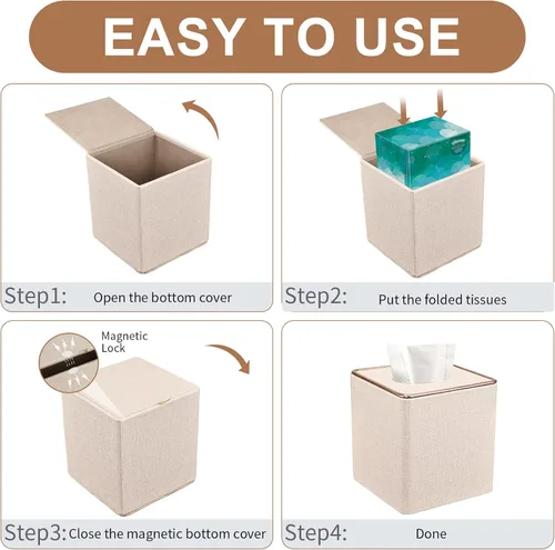 Vista 6 de Cubierta De Caja De Pañuelos, Cubierta De Caja De Pañuelos De Cuero De La PU Cubierta Cuadrada Para El Hogar/Oficina/Decoración Del Coche 5.3 "X5.3