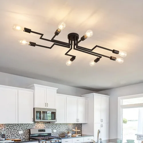 Vista 10 de ZGLAOJT Lámpara de techo semiempotrada de 4 luces, color negro mate con base E26, candelabro moderno para casa de campo, cocina, comedor