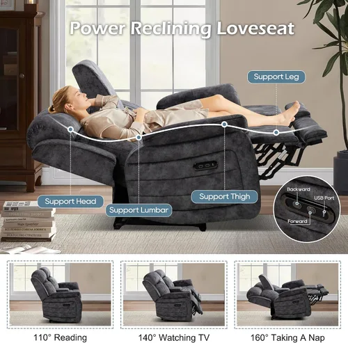 Vista 5 de Zero Gravity - Sofá biplaza reclinable eléctrico con reposacabezas ajustable, sofá reclinable eléctrico con consola, sofá reclinable eléctrico