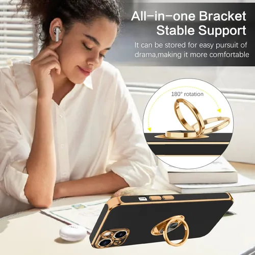 Vista 5 de BENTOBEN Funda para iPhone 13 Mini con soporte de anillo de 360°, ajuste delgado, a prueba de golpes, soporte magnético para automóvil, compatible