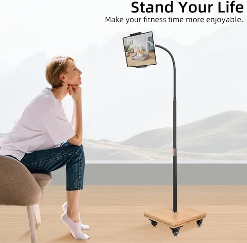 Vista 4 de wishacc Soporte de Piso para Tableta para Cama - Soporte de Tableta con Cuello de Cisne con Altura Ajustable y 4 Ruedas, Compatible con iPad mini