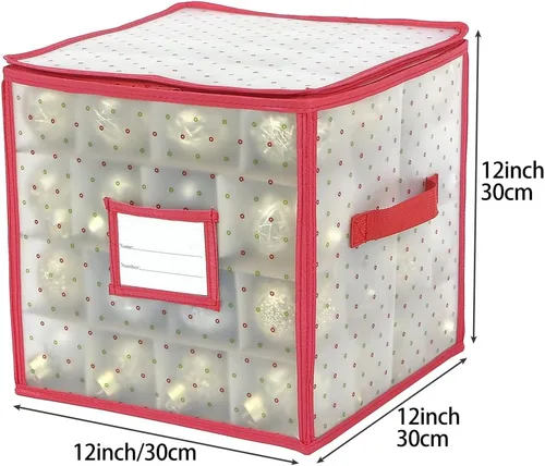 Vista 2 de Sattiyrch Caja de almacenamiento para adornos navideños de plástico con cierre con cremallera - Almacena hasta 64 adornos navideños estándar de 3