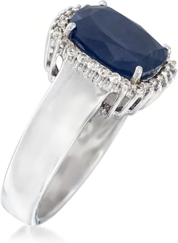 Vista 3 de Ross-Simons 4.50 Carat Sapphire and .20 ct. t.w. White Topaz Ring in Sterling Silver