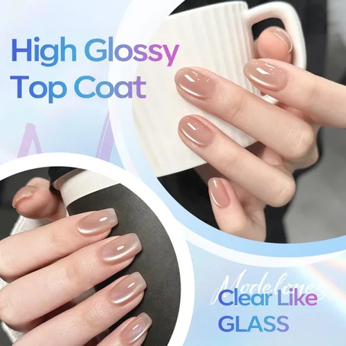 Vista 4 de Modelones – Capa superior de gel sin limpieza de alto brillo y larga duración, transparente para uñas acrílicas, 0.51 onzas líquidas, lámpara Una