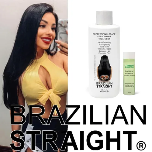 Vista 5 de The Real BRASILEAN Straight Keratin Blowout Complex Kit de tratamiento capilar de grado profesional, resultados naturales orgánicos alisan y alisan