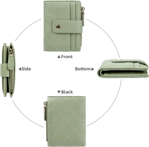 Vista 68 de Cartera de cuero para mujer, pequeña, compacta, plegable, con bolsillo para monedas con cremallera