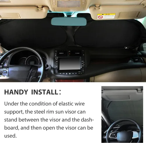 Vista 5 de Parasol para parabrisas con bolsillo de almacenamiento para SUV, protector solar duradero de poliéster 190T para ventana delantera, accesorios