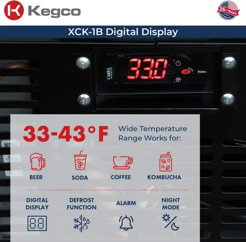 Vista 8 de Kegco XCK-1B-2 Kegerator comercial de doble grifo de 24 pulgadas, dispensador de cerveza de barril de acero inoxidable, sostiene barriles completos