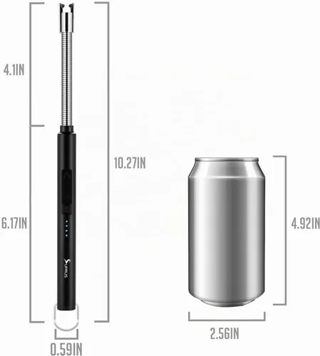 Vista 8 de Encendedor de velas eléctrico SUPRUS USB tipo C recargable, con carcasa de acero y gancho para colgar con cuello flexible de 360° (negro)