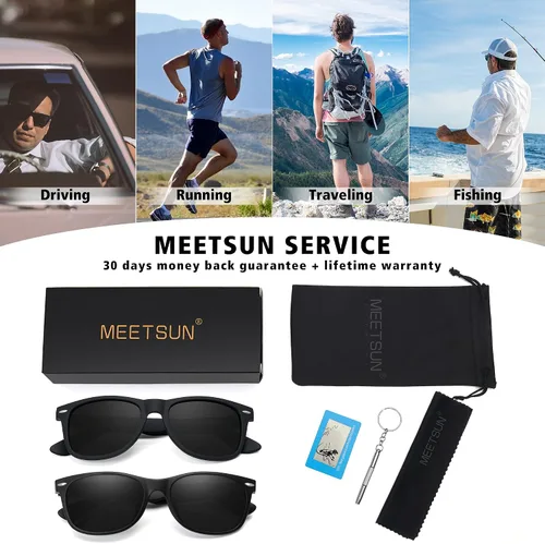 Vista 7 de MEETSUN Polarized Sunglasses for Men Women Classic Retro Driving Sun Glasses UV400 Protection (2 Pack)