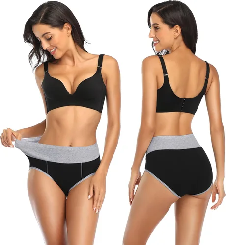 Vista 2 de Annenmy Ropa interior de cintura alta para mujer, ropa interior de algodón para mujer, ropa interior con control de abdomen, sin muffins, bragas