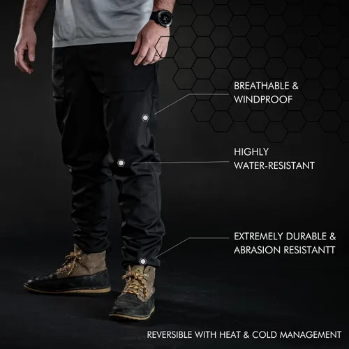 Vista 3 de GRAPHENE-X Pantalones deportivos reversibles Tela integrada de grafeno Transpirable, abrasión y resistente al agua Serie Futura, Negro